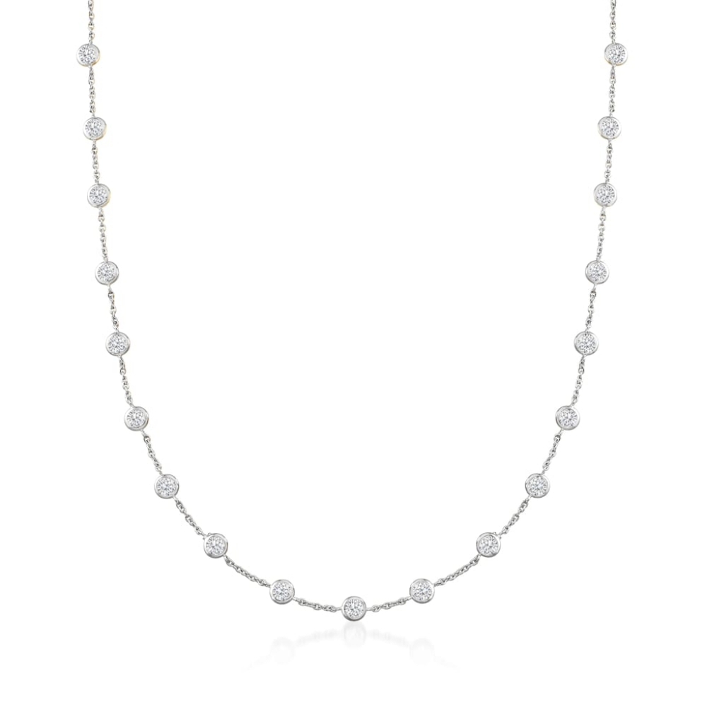 20.00 ct. t.w. Bezel-Set CZ Station Necklace in Sterling Silver. 36"